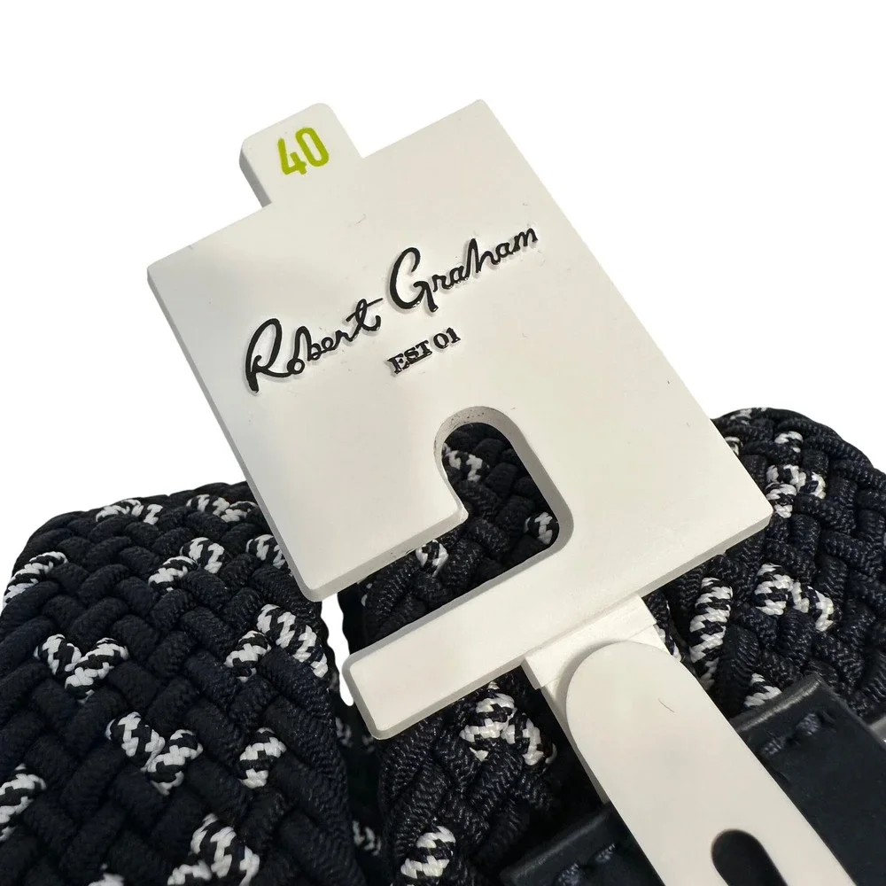 Robert Graham Mens Jacob Belt Navy White Braided Elastic Leather Size 40 Casual‎
